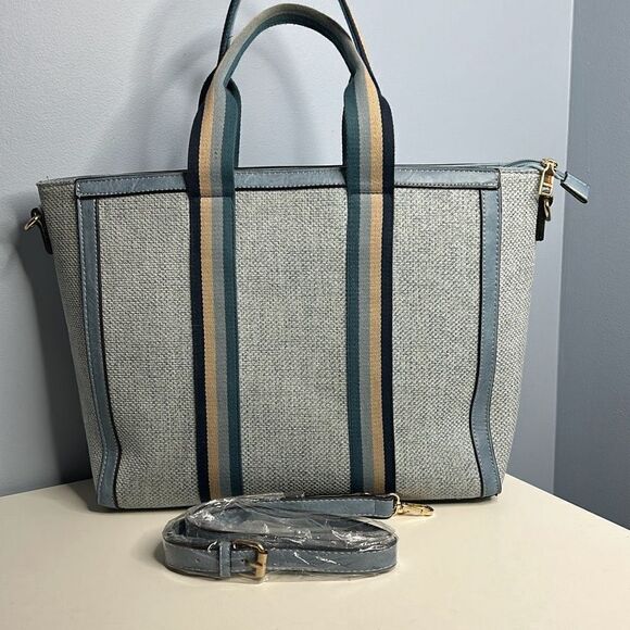 Haley Canvas Tote Jen & Co contrast Straps - Picture 2 of 6